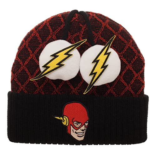 Dc Comic Book Flash Symbol & Character Cuffed Winter Beanie Black