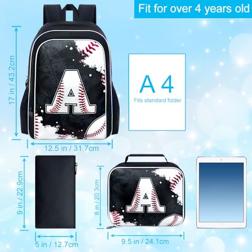 Image of AGSDON 3PCS Baseball Backpack for Boys, 17 inch Kids Bookbag Water Resistant and Lightweight with Lunch Box for Teen