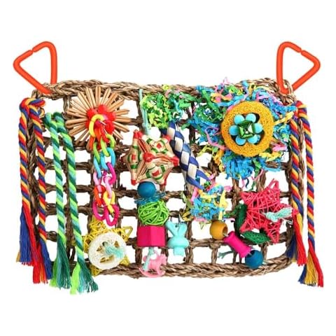 Fidosfav Bird Toys Bird Swing Bird Foraging Toys Bird Chewing Toys Edible Seagrass Woven Parrot Toys Loofah Hanging Bird Toys for Cockatiels Parakeets Medium/Small Parrots Finch Lovebirds Orange Cover