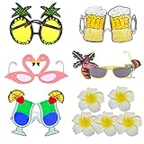 ❀❀Novelty Hawaiian Sunglasses: Hay 5 pzas gafas hawaianas, lindo vaso de piña, lentes de flamenco, vasos de cerveza, copas de cóctel y copas de cocotero. Puede sorprender a sus invitados con este bolso de fiesta para gafas de sol y disfrutar de la increíble fiesta. noche.