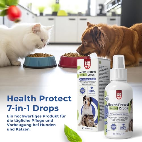 PAW2PAW Health Protect 7‑in‑1 Spray Hunde & Katzen – Immunsystem, Verdauung, Leber, Stoffwechsel, Haut & Fell, Energie, Stress – mit Kollagen & Kräutern – neutraler Geschmack – 30 ml, 200+ Sprühstöße