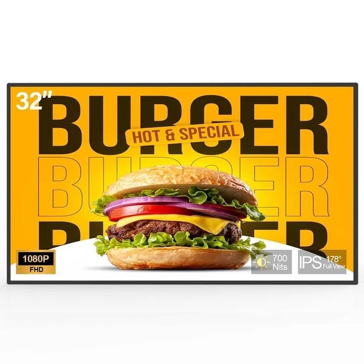 Image of 32 Inch Digital Signage Display, 700nits High Brightness, Slim Fit Frameless Wall Mount Digital Display Board, Indoor Digital Signage, CMS /U-Disk Plug&Play, Intelligent Split Screen, 7 /24 Timer Switch