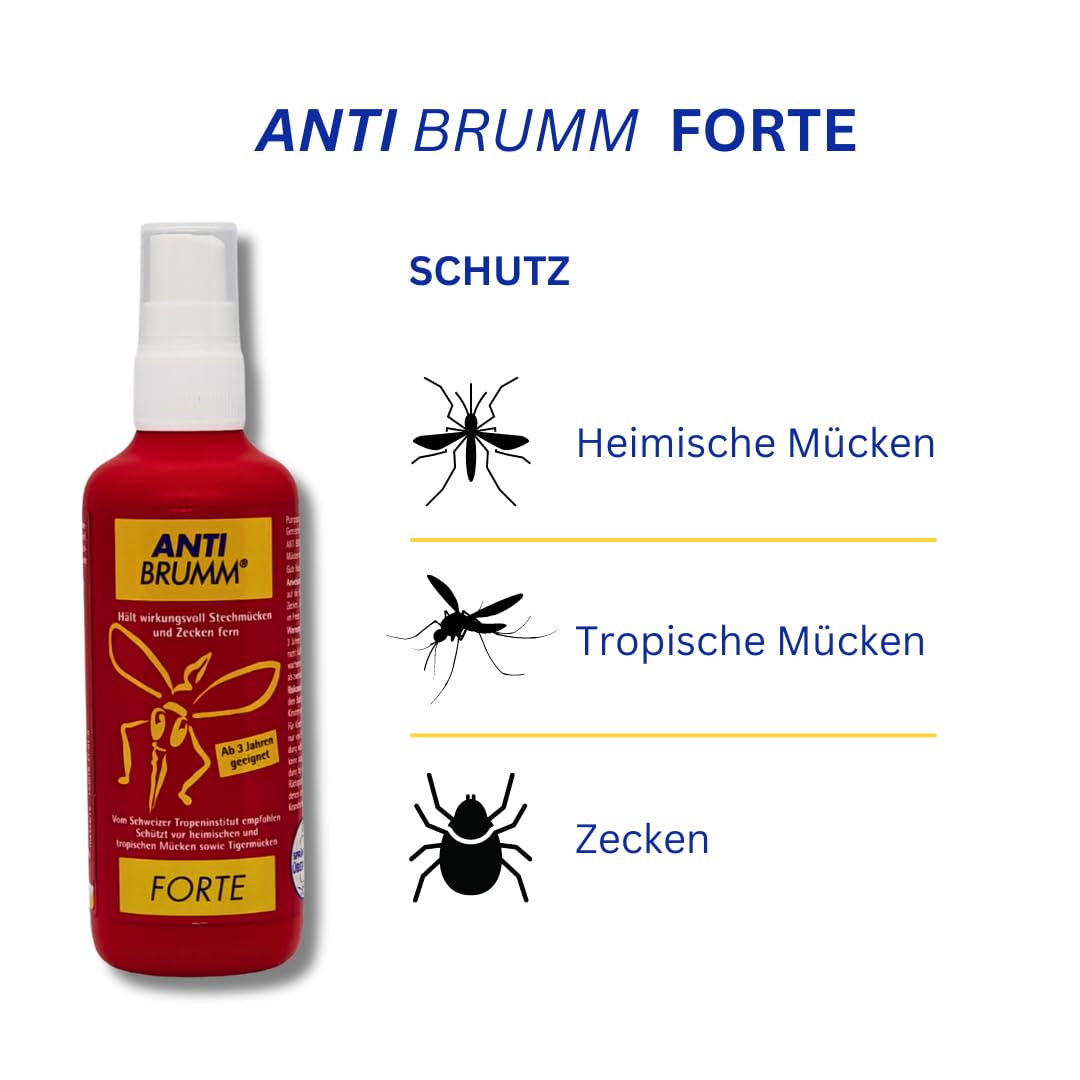 Anti Brumm Forte Pumpspray 3x 150 ml I Insekten-Repellent I effektiver Schutz gegen Mücken und Zecken I DEET I Für Fernreisen, Tropen I Spar-Set plus Pharma Perle give-away