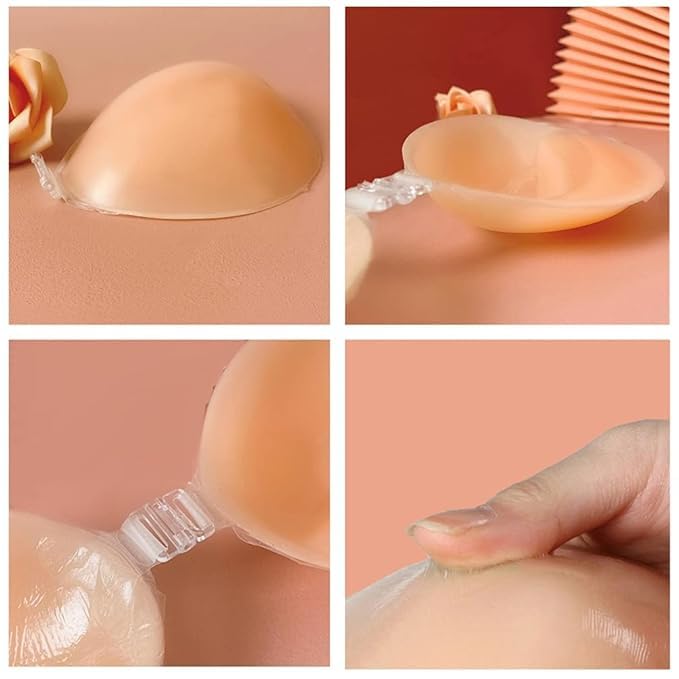 Image of Brachy Adhesive Invisible Front Clouser Strapless Bra - Breast Lift Backless Push Up Silicone Bra, Reusable Women Sticky Bra with Two Silicone Nipple Covers