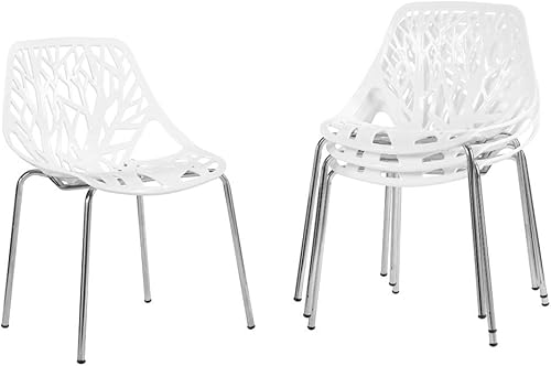 Miniatura 8 de Bonnlo Juego de 4 sillas apilables modernas, sillas de comedor blancas de cocina, sillas cómodas de abedul para comedor, sala de estar, sala de