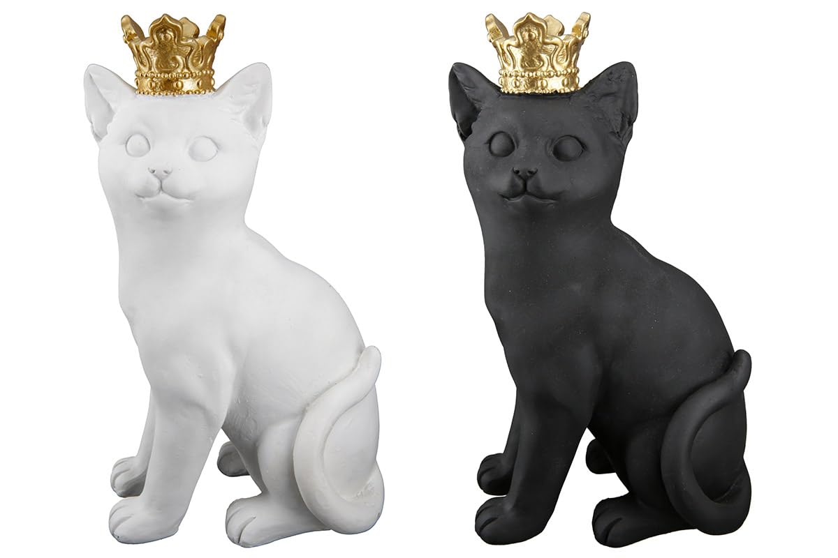 AlexandreHouse Pack of 2 Figures, Cat, Synthetic Resin, Black, White, PU 2, 2 assorted, L. 10 cm, W. 14 cm, H. 24 cm
