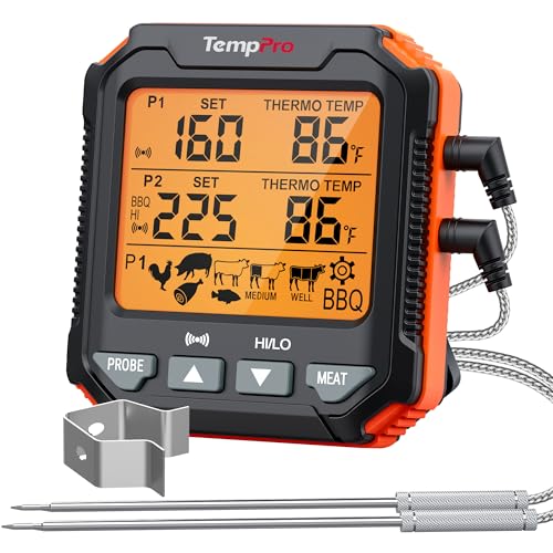 TempPro TP717 Digital Meat Thermometer, Backlit Grill Thermometer Meat Thermometer Oven Safe with 2 Meat Probes, Food Thermometer for Cooking with Temp Alert for Smoker, BBQ(Previously ThermoPro)