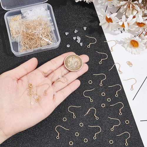 SOFPLATE 1 Box 300Pcs Fish Hook Ear Wires Stainless Steel Gold Earring Hooks Bulk French Wire Earring Findings with Jump Rings Ear Nuts Dangle Ball Dot Earring Wires for jewellery Making Supplies DIY - Image 3