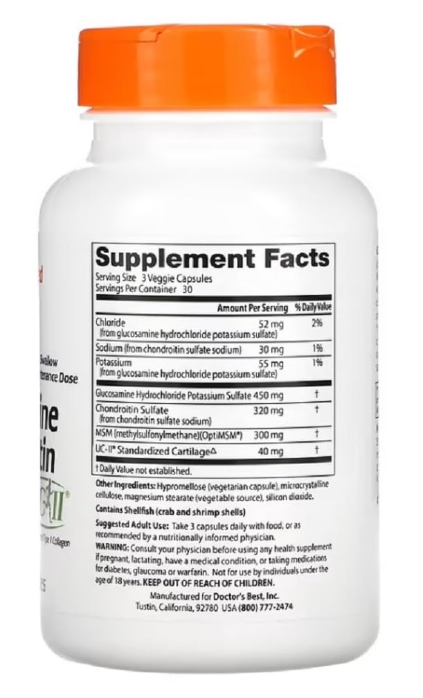 Doctor's Best - Glucosamine Chondroitin MSM + UC-II | Unterstützung für die Gelenkgesundheit - 90 vegane Kapseln