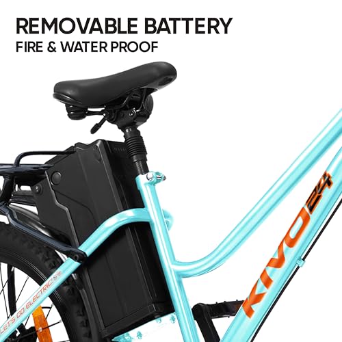Image of Motovolt Kivo 24 Lite Electric Cycle | 36V 250W BLDC Motor | Up to 45 KM Range | 6Ah Removable Li-ion Battery (IP65, BIS Certified) | 110 kg Payload Capacity | Front Suspension | 24 inch Tyres | NEON BLUE