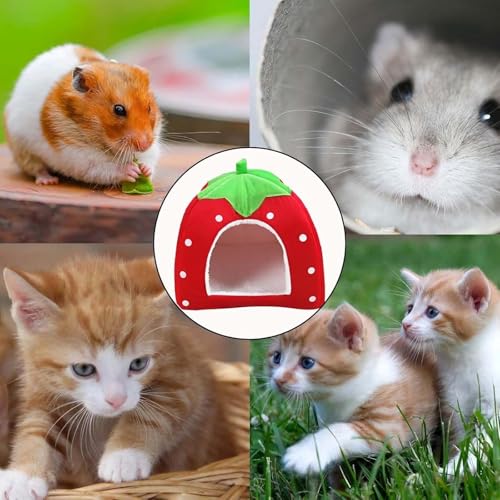 MXYZQDE Meerschweinchen Bett, Kuscheliges Erdbeer Haus für Meerschweinchen Zubehoer, Kuschelhöhle Meerschweinchen Geeignet für Winter Warm und Sauber Sind Haustierliebhaber