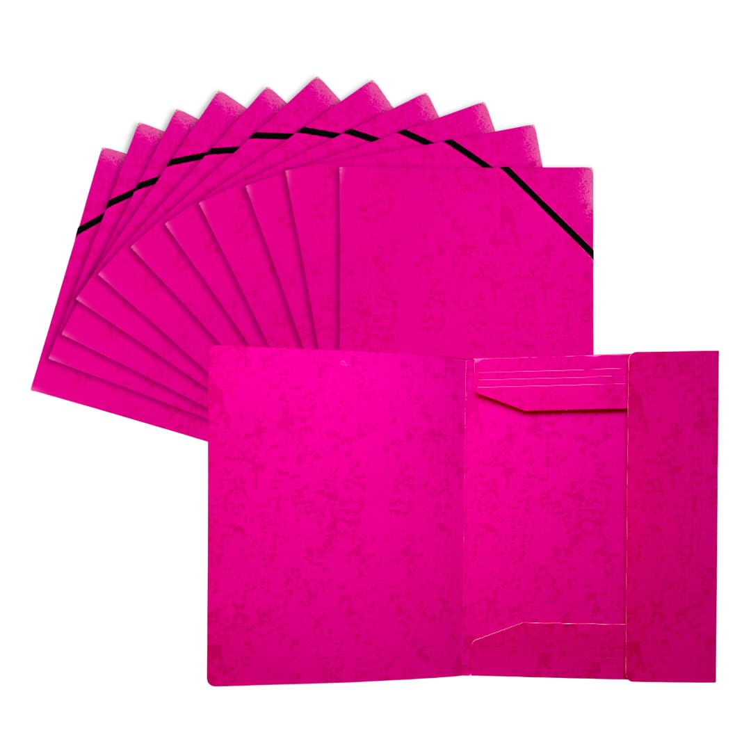 Pack of 120 A4 Pink Card 3 Flap Folders with Elastic Closure