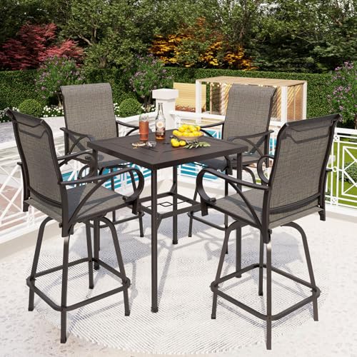 PHI-VILLA-5-Piece-Bar-Height-Patio-Dining-Set-Outdoor-Table-Chair-Bar-Set-for-4-with-Outdoor-Swivel-Bar-Stool-Chair-and-Large-Metal-Bar-Table PHI VILLA 5 Piece Bar Height Patio Dining Set Outdoor Table Chair Bar Set for 4 with Outdoor Swivel Bar Stool Chair and Large Metal Bar Table