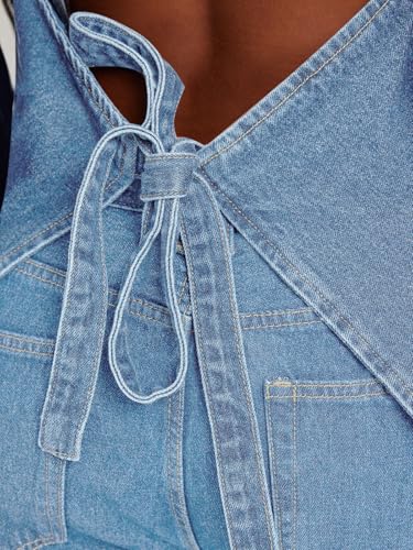 Image of Tankaneo Womens Halter Denim Vest Tops Summer Sleeveless Open Back Y2K Going Out Jean Tank Tops V Neck Button Up Waistcoat