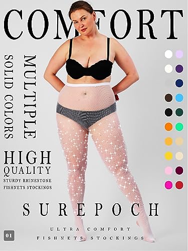 Image of SUREPOCH Powerhouse Sturdy Radiant Rhinestone Fishnet Stockings, Plus Size Tights Club Outfits for Women