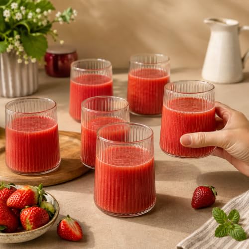 Image of bellemax 300ML Juice and Water Glass Stylish Crystal Highball Drinking Glasses, Medium Size Tumbler Glasses for Juice, Water, Milk, lassi, Cocktails and Sharbat (TR-12, 6 Count (Pack of 1))