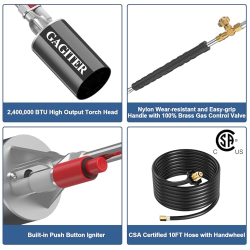 image for GAGITER Propane Torch Weed Burner Kit,Blow Torch High Output 2,400,000