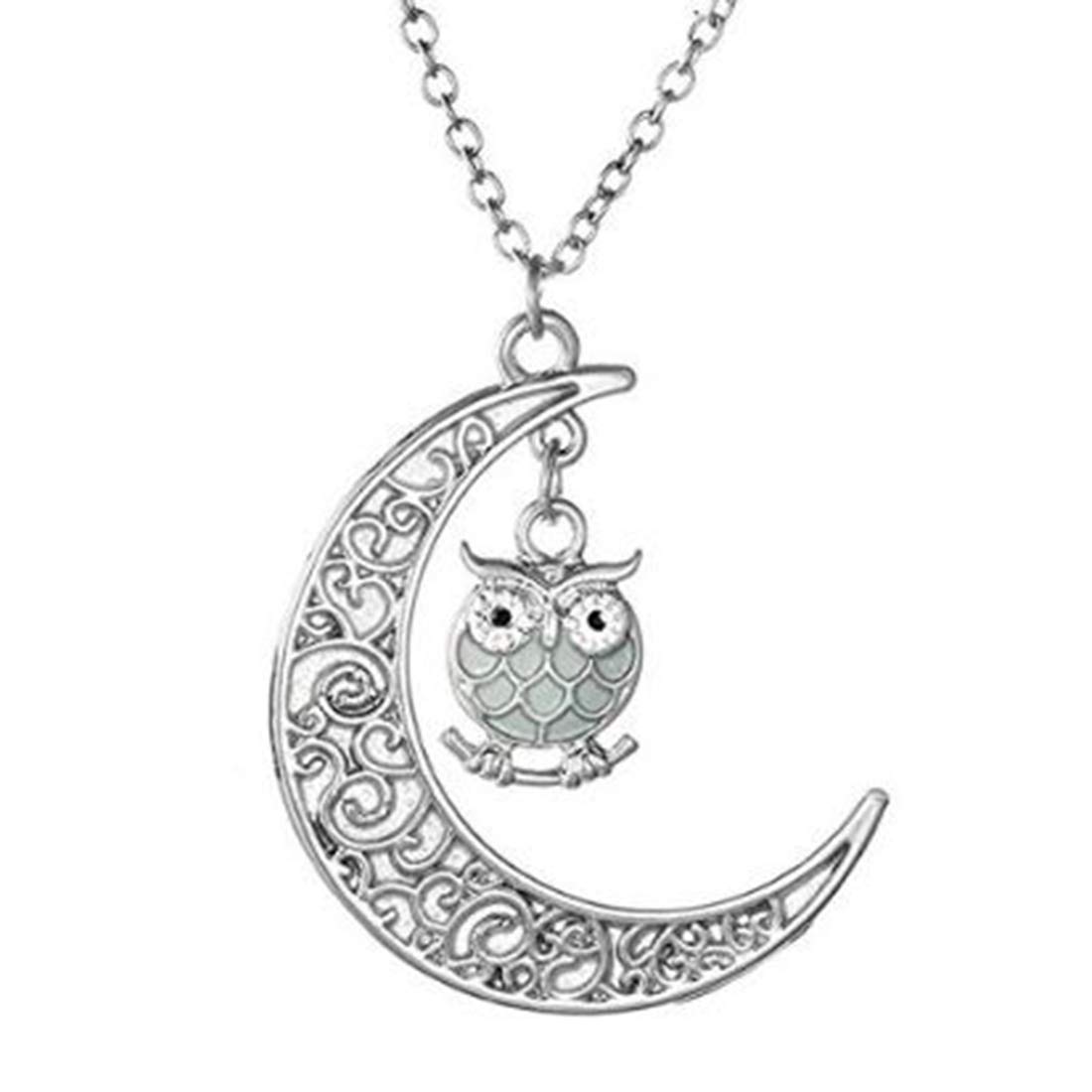 Peora Silver Plated Cute Moon Owl Fashion Glow in The Dark Night Wear Pendant Necklace Stylish for Women Girls (B07PNBZMLW) Amazon Price History, Amazon Price Tracker