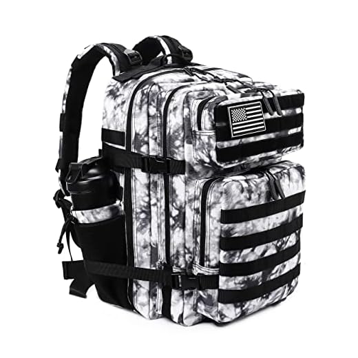 LHI Sac à Dos Militaire Tactique 45L – Sac de Survie Complet 72h, Randonnée, Moto, Pêche, Tir, Crossfit, Sport, Sac à Dos Homme Grande Capacité Outdoor - Noir et blanc