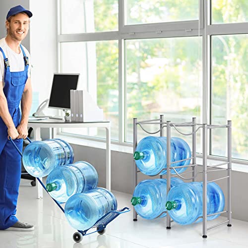 Image of LIANTRAL 5 Gallon Water Bottle Holder, 3 Tier Silver Double Row Heavy Duty Cooler Jug Rack with 6 Slots for Home Kitchen