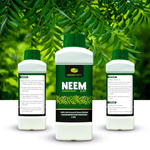 Image of GREENFINITY 100% Cold Pressed Natural Neem Oil Concentrate For Indoor & Outdoor Plants|Steam Distilled | Insecticide, Fungicide, Viricide & Miticide For Natural Gardening |1000ml