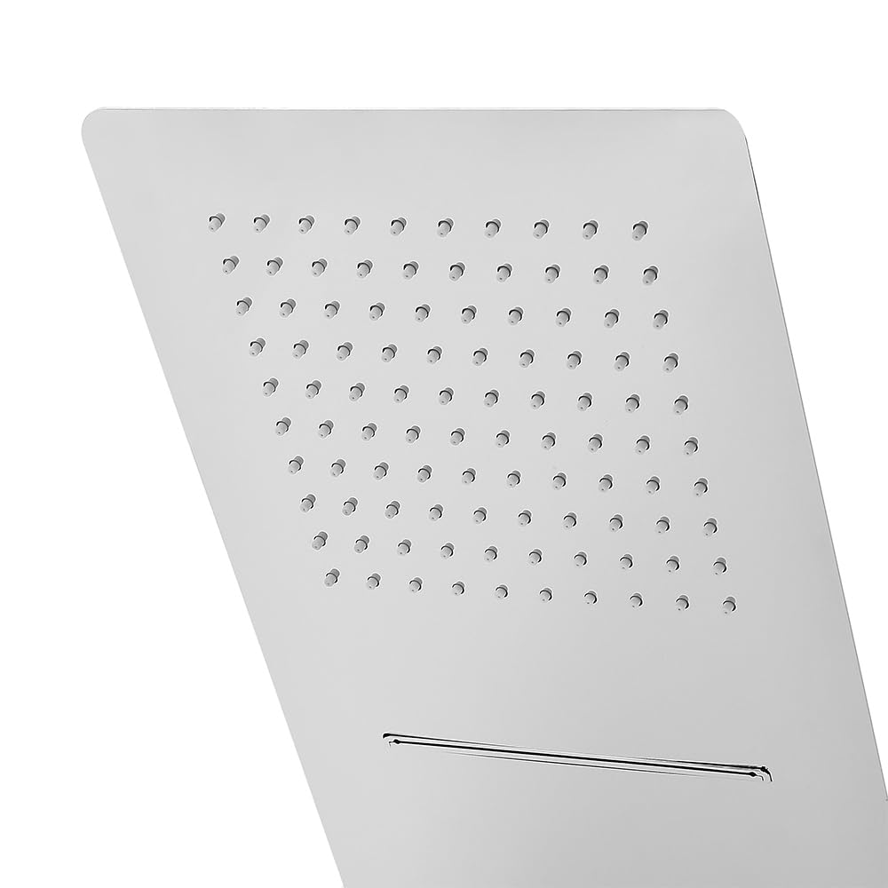 Soffione doccia a sbalzo cromo lucido 25x52 slim con cascata ed effetto pioggia, in acciaio inox
