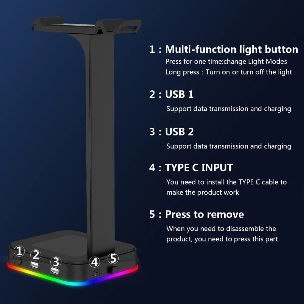 Supporto per Cuffie Supporto per Cuffie RGB Supporto per Cuffie da Tavolo Supporto per Auricolari Supporto per Auricolari Supporto USB Accessori per PC da Gioco Supporto Cuffie