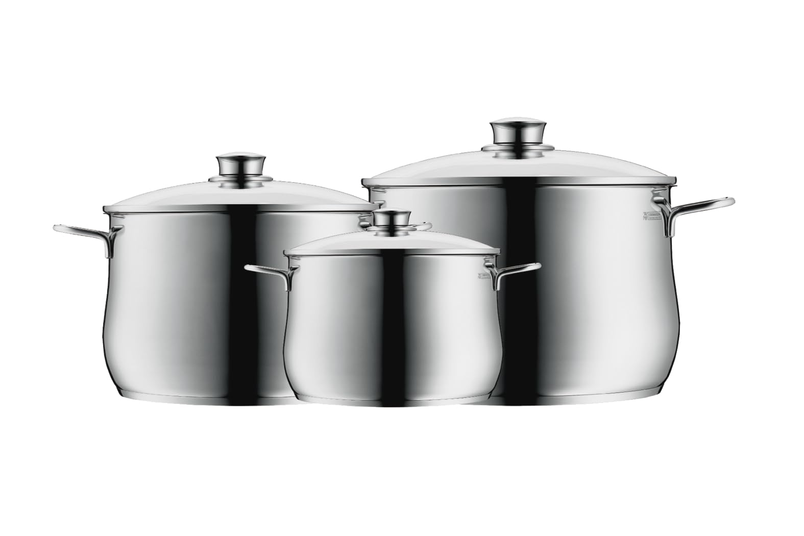 WMF Diadem Plus - Batería de Cocina 6 Piezas, 3 Cacerolas Altas de 16 cm, 20 cm y 24 cm con 3 Tapas de Cristal, Acero Inoxidable Cromargan Apto para Inducción