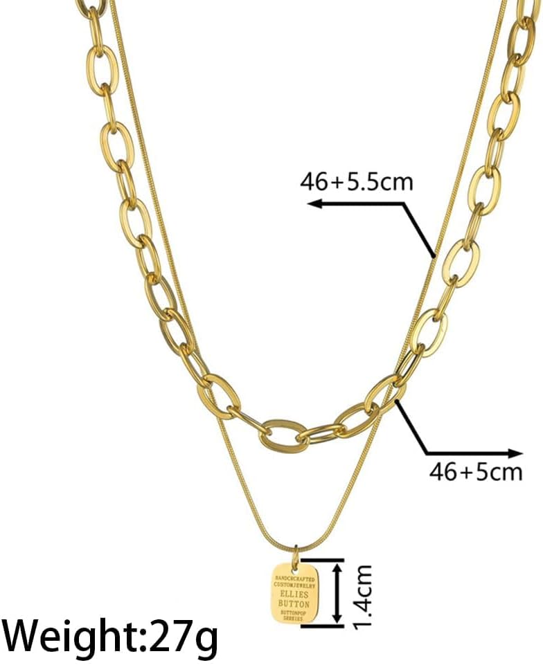 Chunky Gold Layered Necklaces for Women Vintage Square Pendant Long Necklace Paperclip Chain Stacked Choker Necklaces Beautiful Festival Jewelry - Image 2