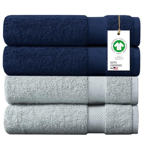 Delara Organic Cotton 4PC Luxuriously Plush Bath Towel, GOTS & OEKO-TEX Certified, Premium Hotel Quality Towels, Feather Touch Technology, 650 GSM Long Staple Soft, Quick Dry & Ultra-Absorbent 30