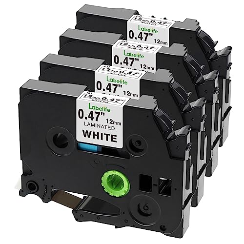 Labelife Compatible Label Tape Replacement For Brother P Touch Label Maker Tape, Tze-231 Tape 12Mm 0.47 Inch Laminated White Tze231 Tz231 For Pt-D210 Pt-D220 Pt-D200 Pt-H110 Ptd400 Label Maker, 4-Pack #TOP4