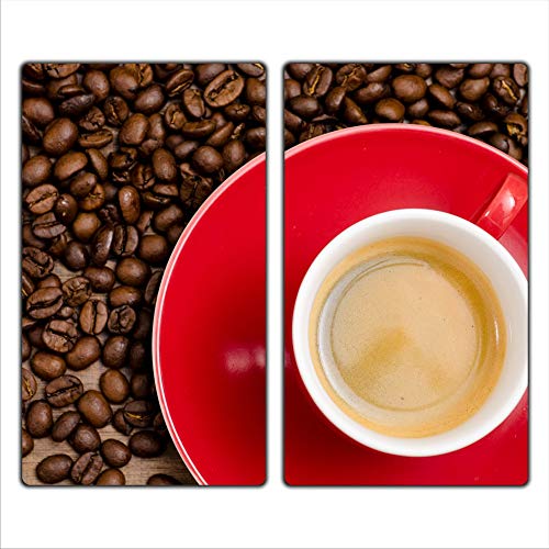 Preisvergleich Produktbild FTB Gsmarkt / Herdabdeckplatten Schneidebrett Spritzschutz Set 2x30x52 / Bild auf Glas / Sicherheitsglas Gehärtetes Glas Bild / Motiv Kaffee