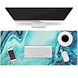 HAOCOO Desk Pad, Office Desk Mat 35.4' ×15.7' Large Gaming Mouse Pad Durable Extended Computer Mouse Pad Water-Resistant Thick Writing Pads with Non-Slip Rubber Base for Office Home ,Turquoise Marble
