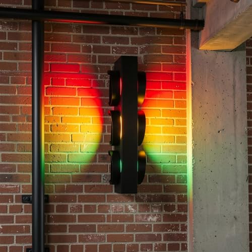 Image of Traffic Light Wall Lamp Remote Control Retro Kids Bedroom Stop Light, Industrial LED Wall Sconce, Double Sided Vintage Fun Classroom Lights for Home Office Bar Garage Car Room Decor Christmas
