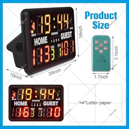 Portable LED Digital Scoreboard with Timer Clock, Remote Control Electronic Score Keeper for Basketball, Volleyball, Badminto