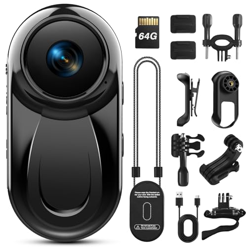 Image of Mini Body Camera with 64GB Card, 1080P Thumb Vlogging Cam Hands-Free Recording, Tiny Action Camera with 360 Rotate Clip&Magnetic Clip, Wearable Video Recorder for Traveling /Motorcycle Deep Black