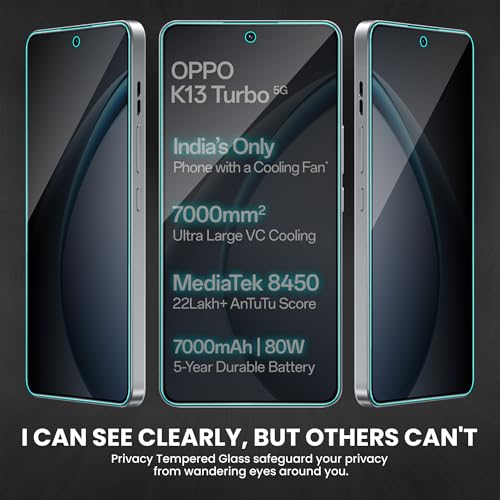 Image of ArmourPro Privacy Tempered Glass Screen Protector Compatible for OPPO K13 Turbo (6.8 Inch) with Edge-to-Edge Protection Coverage and Easy Installation kit (Pack of 2)