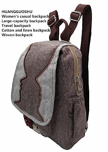 Image of Women's Cotton Hemp Cloth Backpack, Ashen | Boho Vintage, Embroidered, Casual Purse, Handbags Messenger Bag