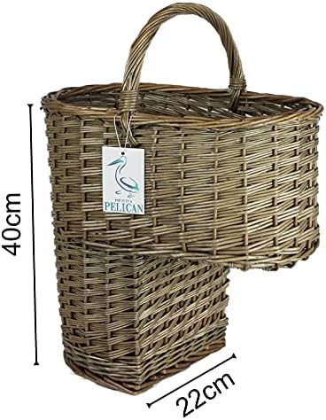 Grey & Natural Brown Step or stair basket. Natural 100% whole willow. For Carrying and storage. Up stairs and down (Antique Grey Round)