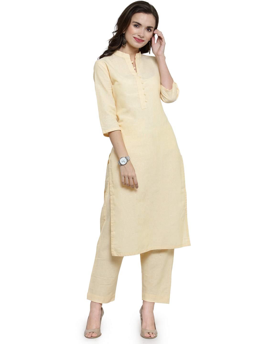 sayesha Yellow Collar Cotton Kurti with Culotte-picture-23