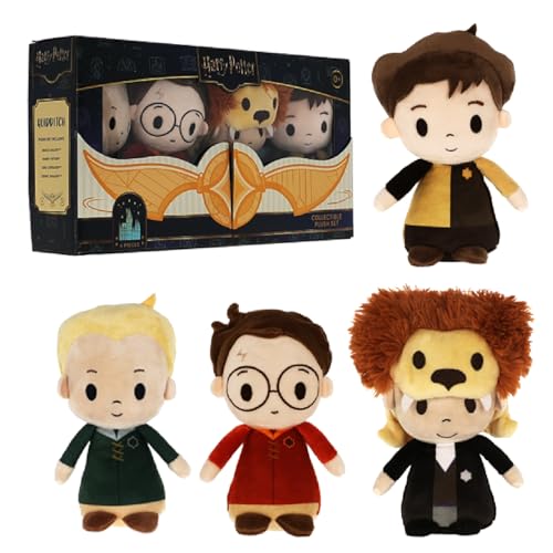 Kids Preferred Harry Potter Quidditch 4 Pc Plush Set - Harry Potter, Draco Malfoy, Cedric Diggory, and Luna Lovegood, Crinkle and Bean Filled Bottom