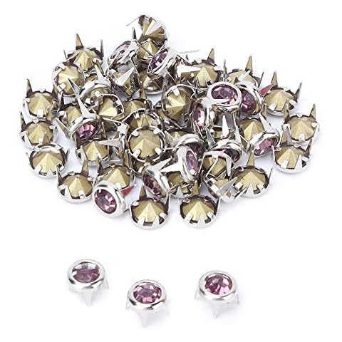 ViaGasaFamido Strass Nailhead, 50PCS 7mm DIY Silber Runde Klaue A Grade Kristall Strass Weiß/Pink Strass Klaue Perlen Nagelkopf Nieten Punk Diamond Spikes Nieten Cover