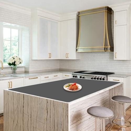 Image of Extra Large Silicone Mat for Kitchen Counter,48''x32''(120cmx80cm) Heat Resistant Countertop Protector, Non-Slip Waterproof Kitchen Island Mat, Easy to Clean, Dark Gray