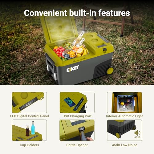 Image of EXIT 20V Outdoor mini refrigerator EX100, battery powered electric cooler -4F to 68F, 12 /24V DC 100~240 Volt AC for Outside Camping, Tailgating, Includes two Replaceable 4.0 Ah Batteries