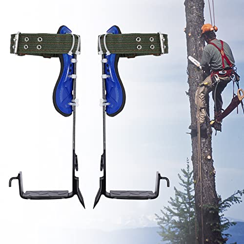 Tree Climbing Spikes, Upthehill Non-Slip Tree Climbing Spurs Tree Gaffs Pads Spur Gear Climbing Steps Spurs Tool with Safety Belt Straps Adjustable Lanyard Rope Carabiner for High-Altitude Logging (F)