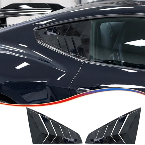 MUXEE Window Louver 2Pcs Side Vent Window Louvers for Ford Mustang 2024 2025, ABS Print Sport Window Decorative Covers, Exterior Trim Accessories - Bright Black