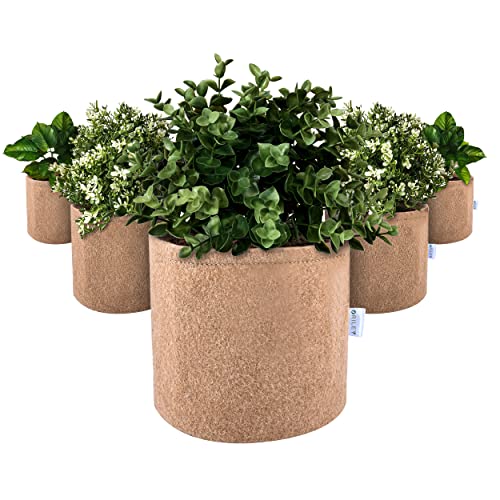 Image of Oriley Grow Bag Heavy Duty Geo Fabric Plant Pot Lightweight Bags Ideal for Gardening Balcony Terrace (Beige, Round, 300 GSM 4 x 4 inch Pack of 5)