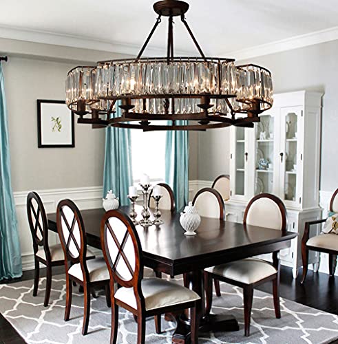 Modern Round Crystal Chandelier With 8 Lights Vintage Ceiling Chandeliers Flush Mount Light Rustic Brown Pendant Lighting Fixture For Dining Room Living Room,Dia 34'' #TOP1