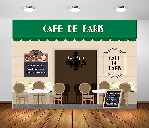 BELECO Paris Cafe Backdrop 7x5ft with Chandelier & Props