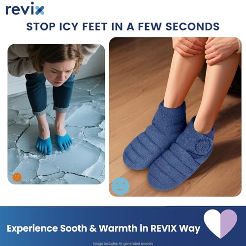 REVIX Microwavable Booties for Cold Feet, Heated Slippers, Navy S